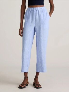 Light Blue Linen Blend Elastic Waist Pants